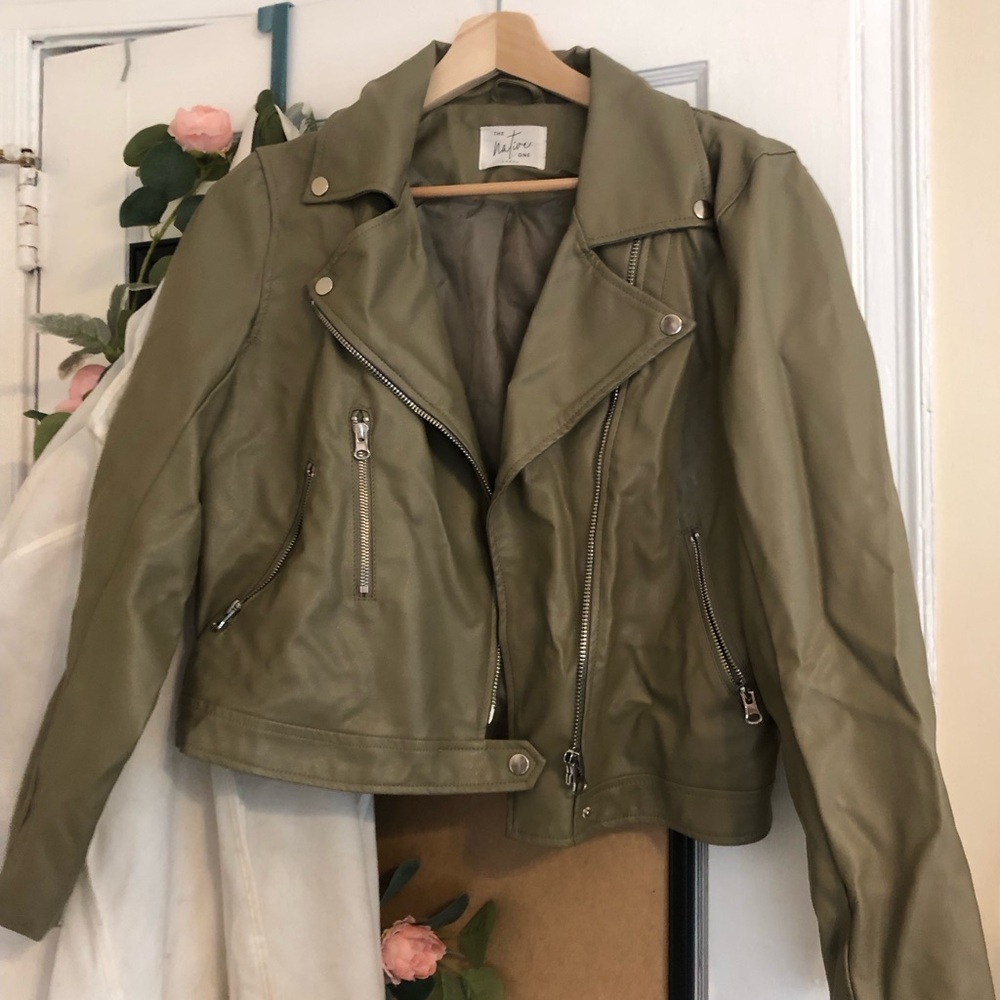 Olive Faux Leather Biker Jacket